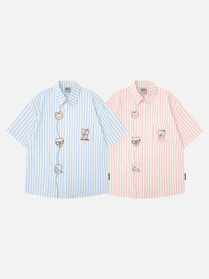 Embroidered cartoon figure button-up shirt