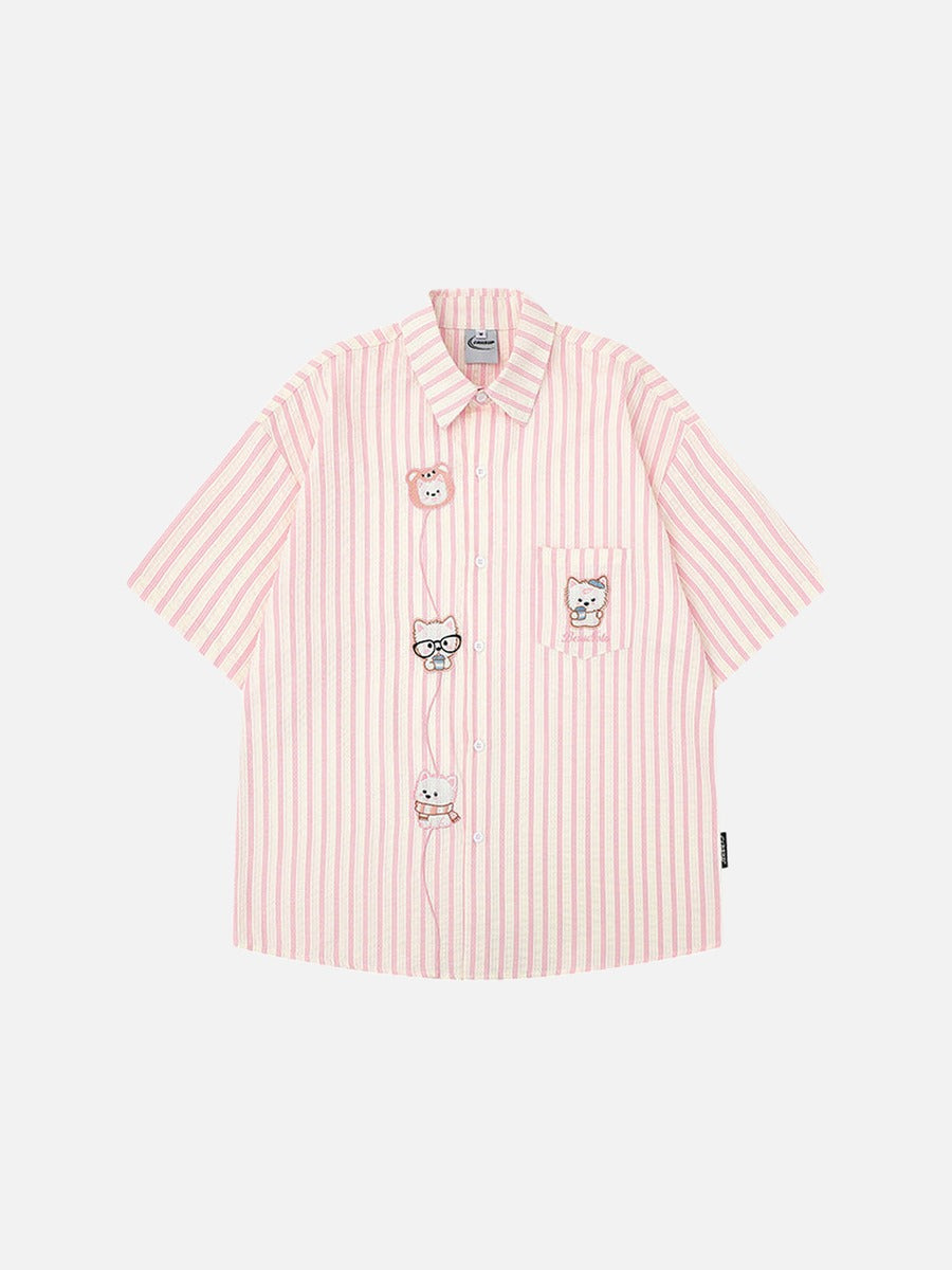 Embroidered cartoon figure button-up shirt
