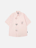 Embroidered cartoon figure button-up shirt