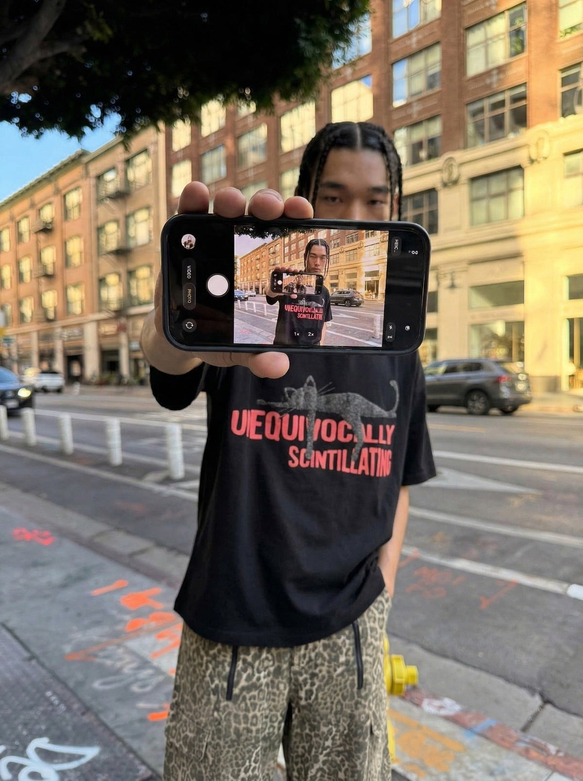 DAXUEN Chill Cat Graphic T-Shirt — model photo
