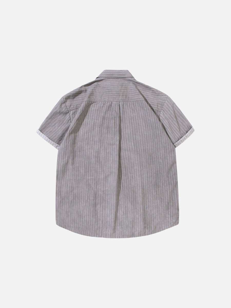 DAXUEN Short-sleeved grey striped button-up shirt