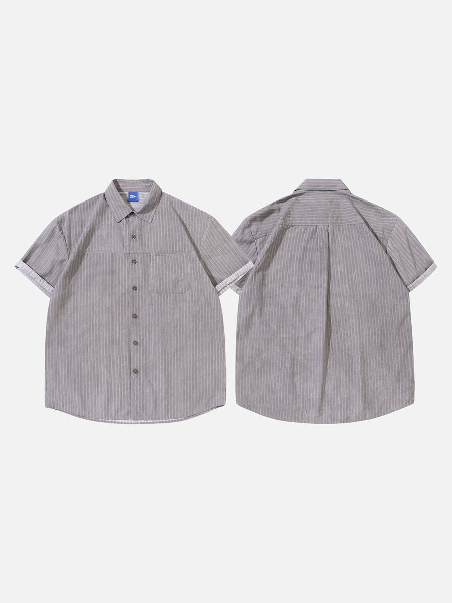 DAXUEN Short-sleeved grey striped button-up shirt