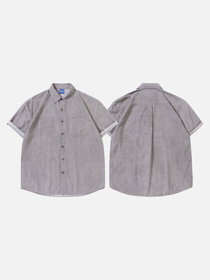 DAXUEN Short-sleeved grey striped button-up shirt