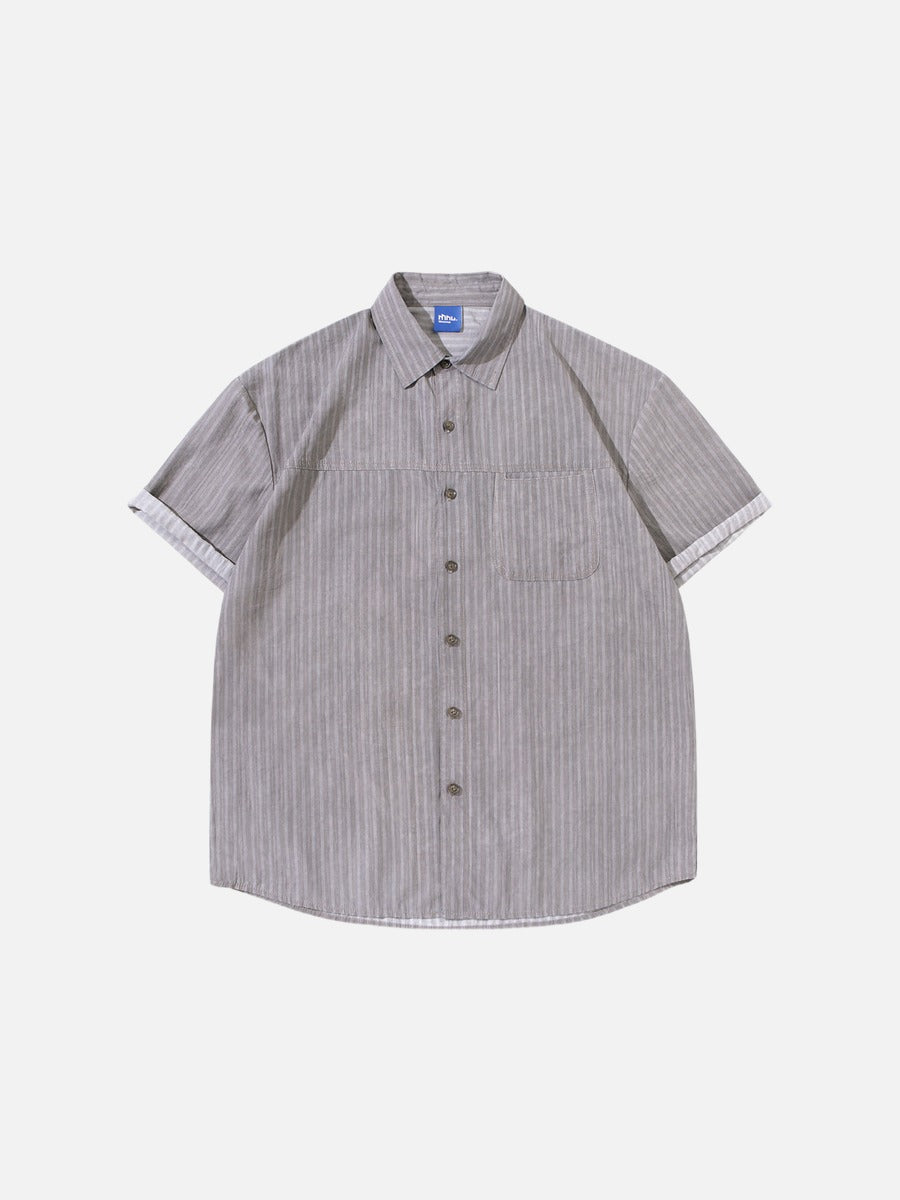 DAXUEN Short-sleeved grey striped button-up shirt