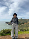 DAXUEN Relaxed-fit long sleeve top with half-zip neckline — model photo