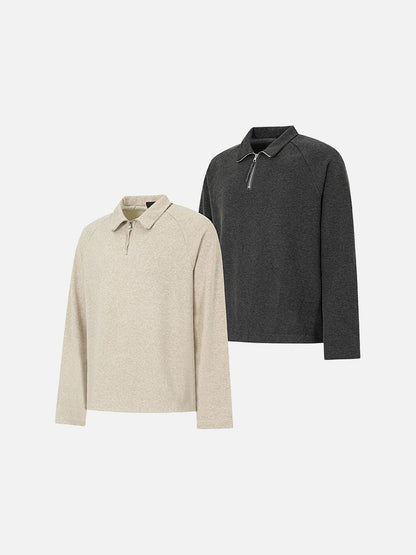 DAXUEN Half-zip polo long sleeve t-shirt in beige and grey