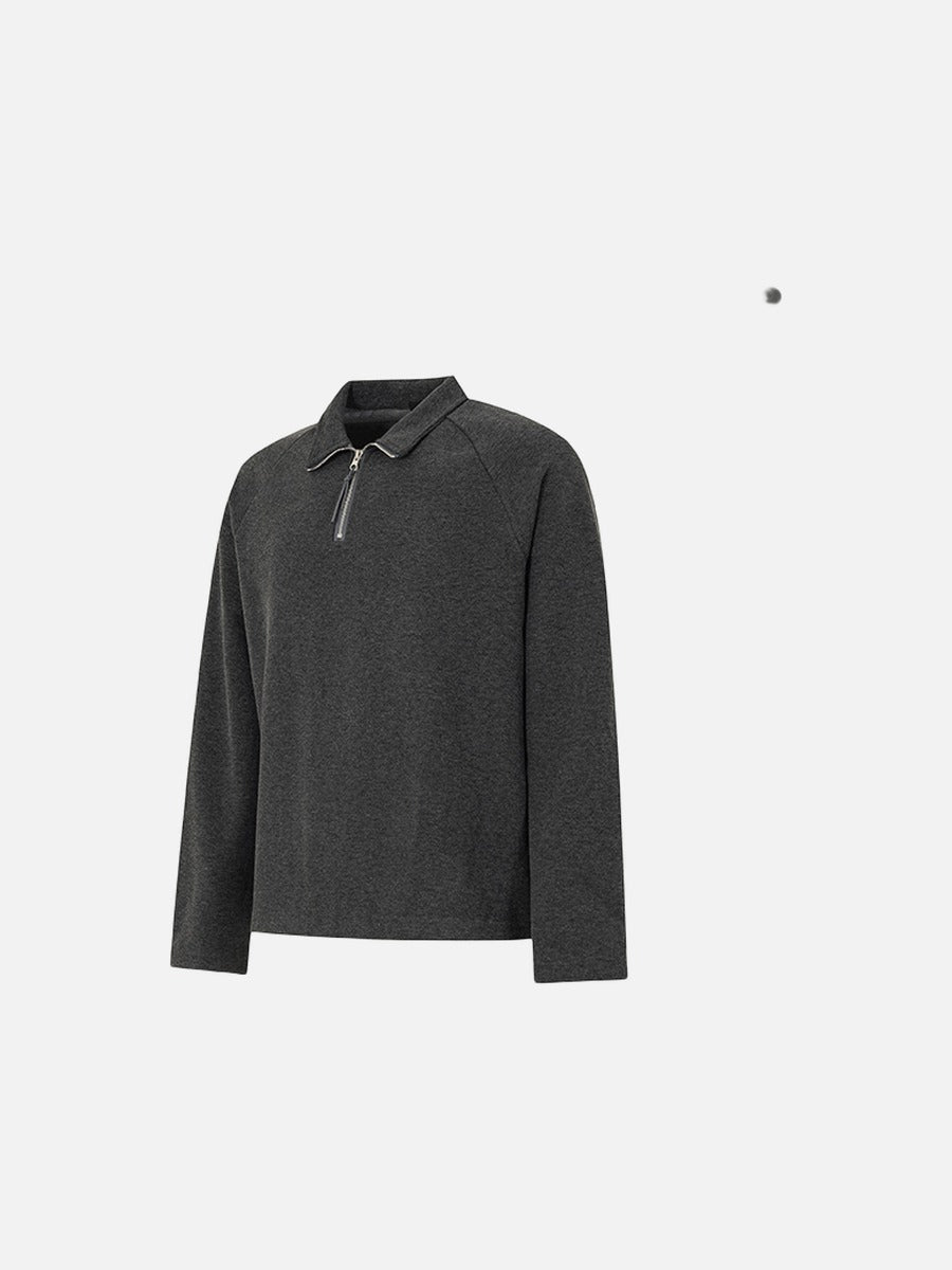 DAXUEN Half-zip polo long sleeve t-shirt in beige and grey — model photo