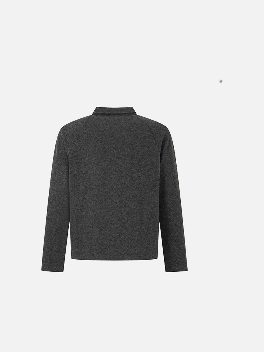 DAXUEN Half-zip polo long sleeve t-shirt in beige and grey — model photo