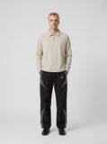 DAXUEN Half-zip polo long sleeve t-shirt in beige and grey — model photo
