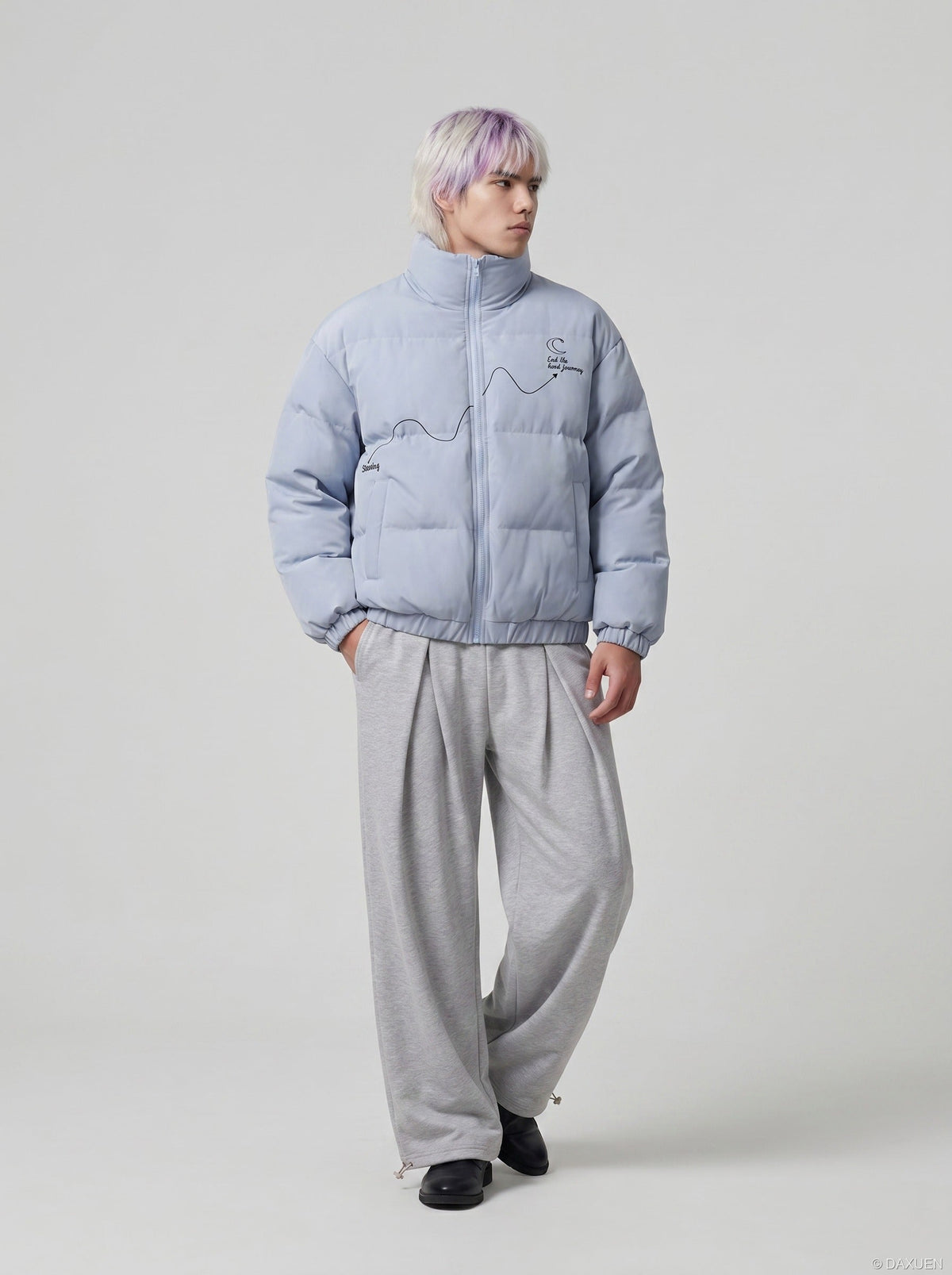 DAXUEN Relaxed-fit wide-leg sweatpants in heather grey — model photo