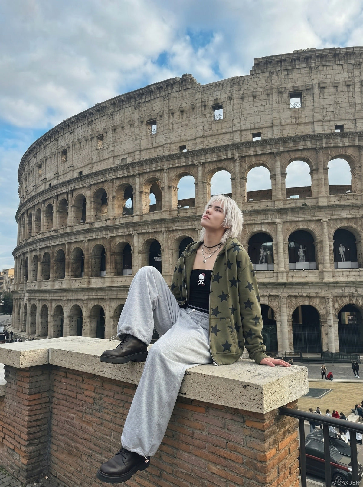 DAXUEN Relaxed-fit wide-leg sweatpants in heather grey — model photo