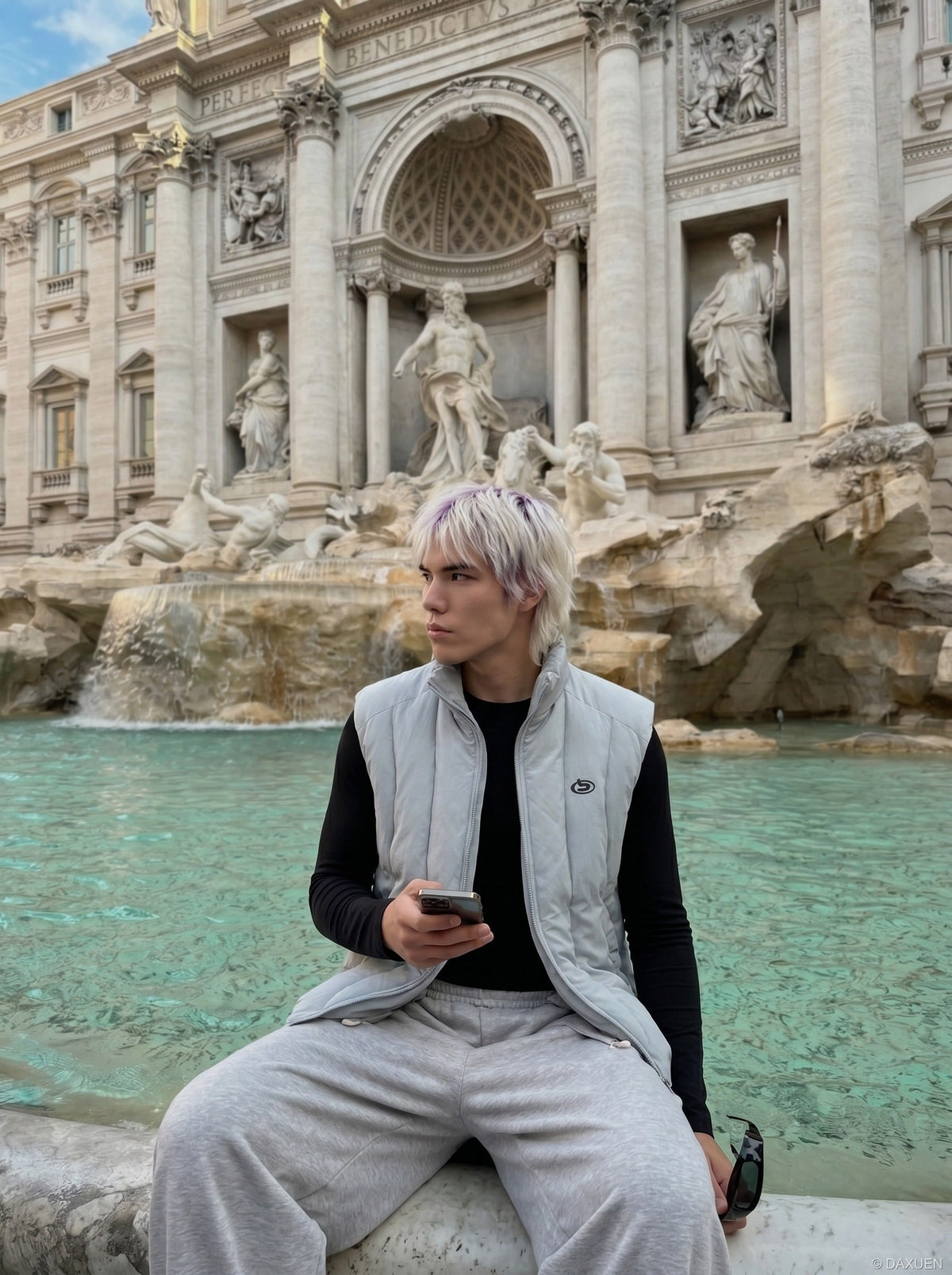 DAXUEN Relaxed-fit wide-leg sweatpants in heather grey — model photo