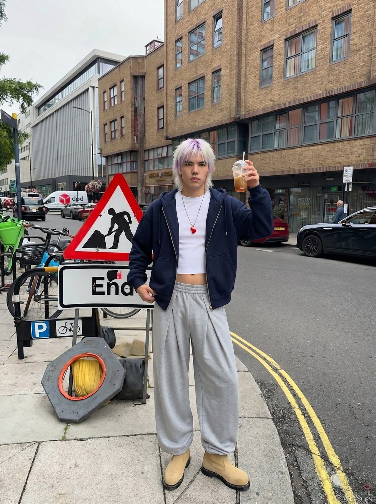DAXUEN Relaxed-fit wide-leg sweatpants in heather grey — model photo