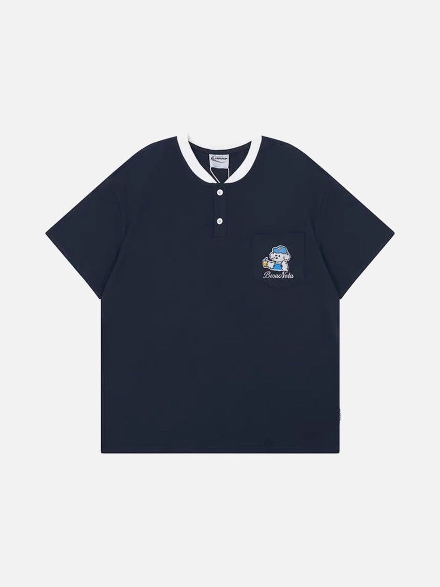 DAXUEN Short-sleeved henley-style T-shirt with graphic pocket