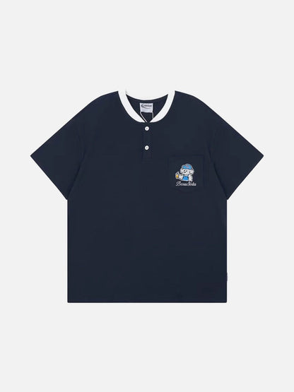 DAXUEN Short-sleeved henley-style T-shirt with graphic pocket