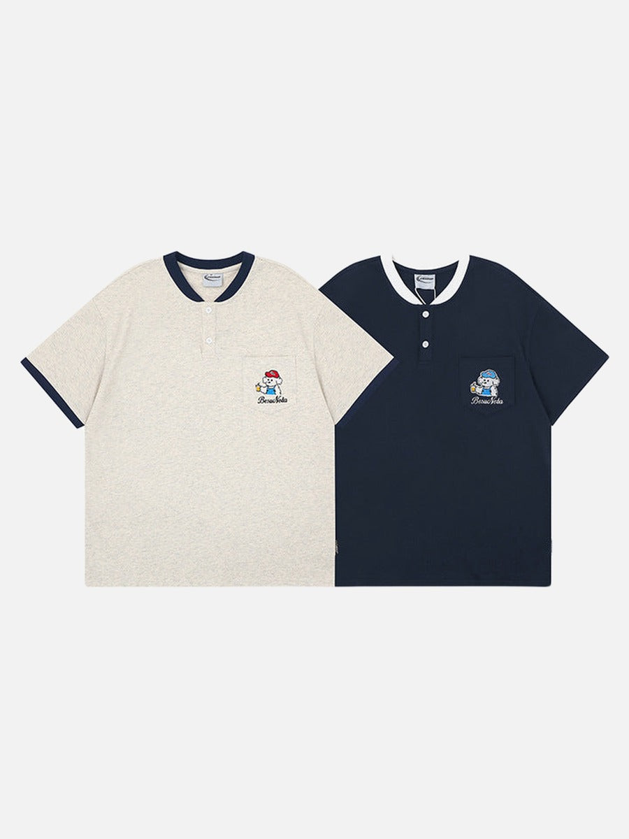 DAXUEN Short-sleeved henley-style T-shirt with graphic pocket