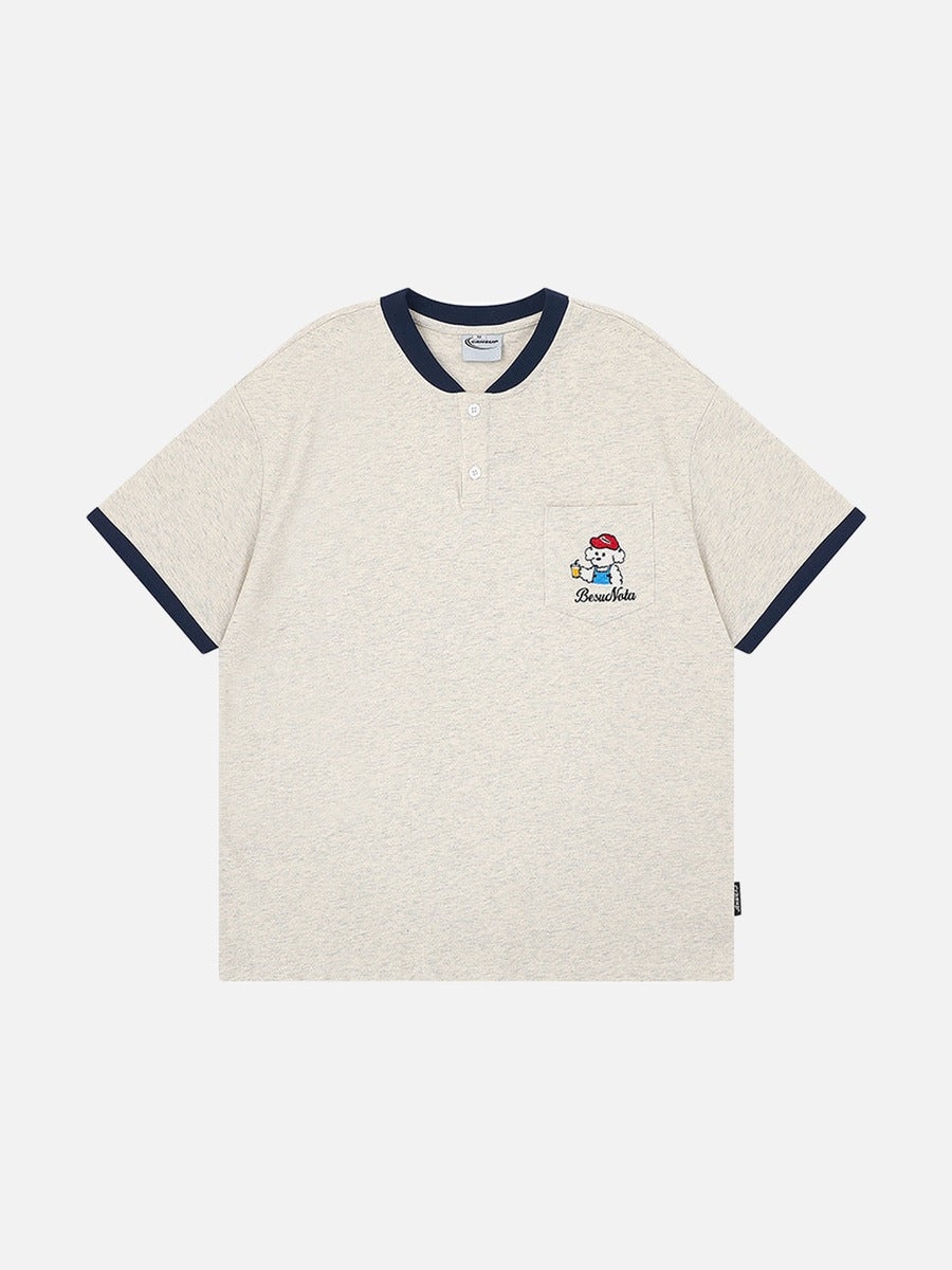 DAXUEN Short-sleeved henley-style T-shirt with graphic pocket