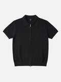 DAXUEN Short sleeve knitted polo shirt in black and light beige