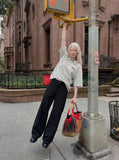 DAXUEN Light grey oversized polo shirt with red embroidery — model photo