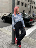 DAXUEN Long-sleeved plaid button-up shirt