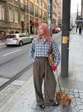DAXUEN Long-sleeved plaid button-up shirt — model photo