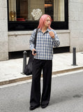 DAXUEN Long-sleeved plaid button-up shirt — model photo