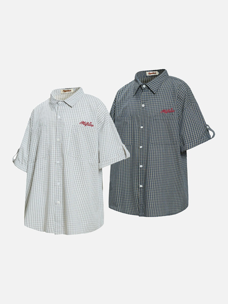 DAXUEN Short-sleeved plaid button-up shirt