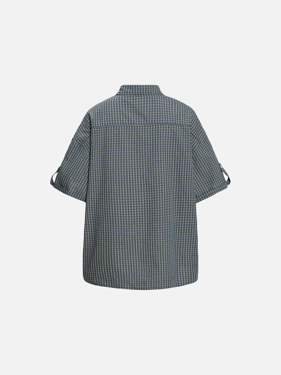DAXUEN Short-sleeved plaid button-up shirt