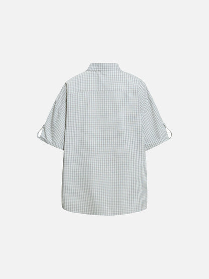 DAXUEN Short-sleeved plaid button-up shirt