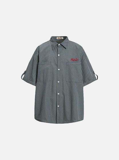 DAXUEN Short-sleeved plaid button-up shirt