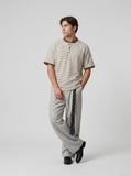 DAXUEN Short sleeve striped shirt with mandarin collar — model photo