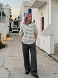 DAXUEN Short-sleeve striped t-shirt in light blue and grey — model photo
