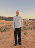 DAXUEN Long-sleeved collared zip-up jacket with stripes — model photo
