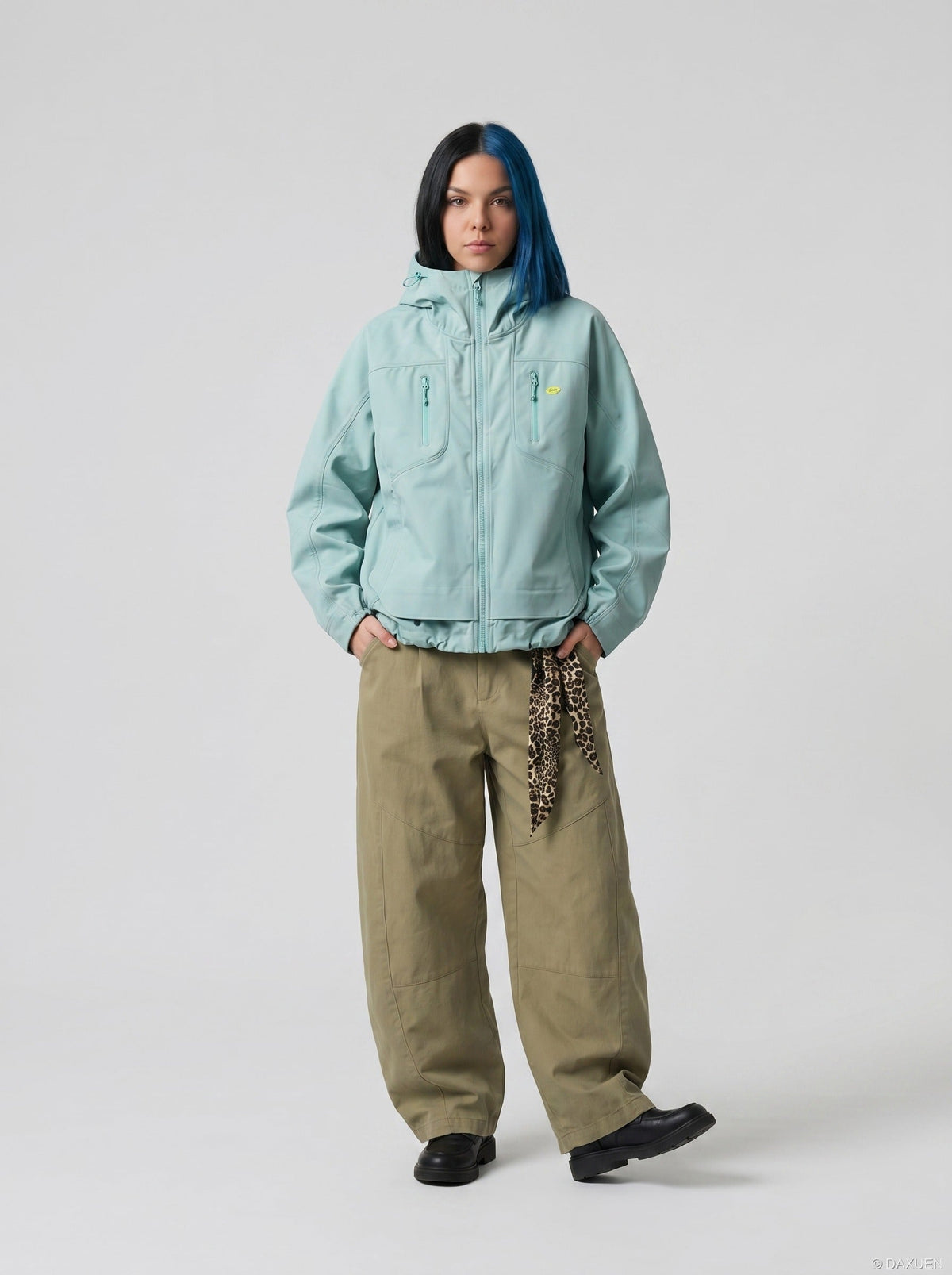 DAXUEN Oversized hooded technical jacket — model photo