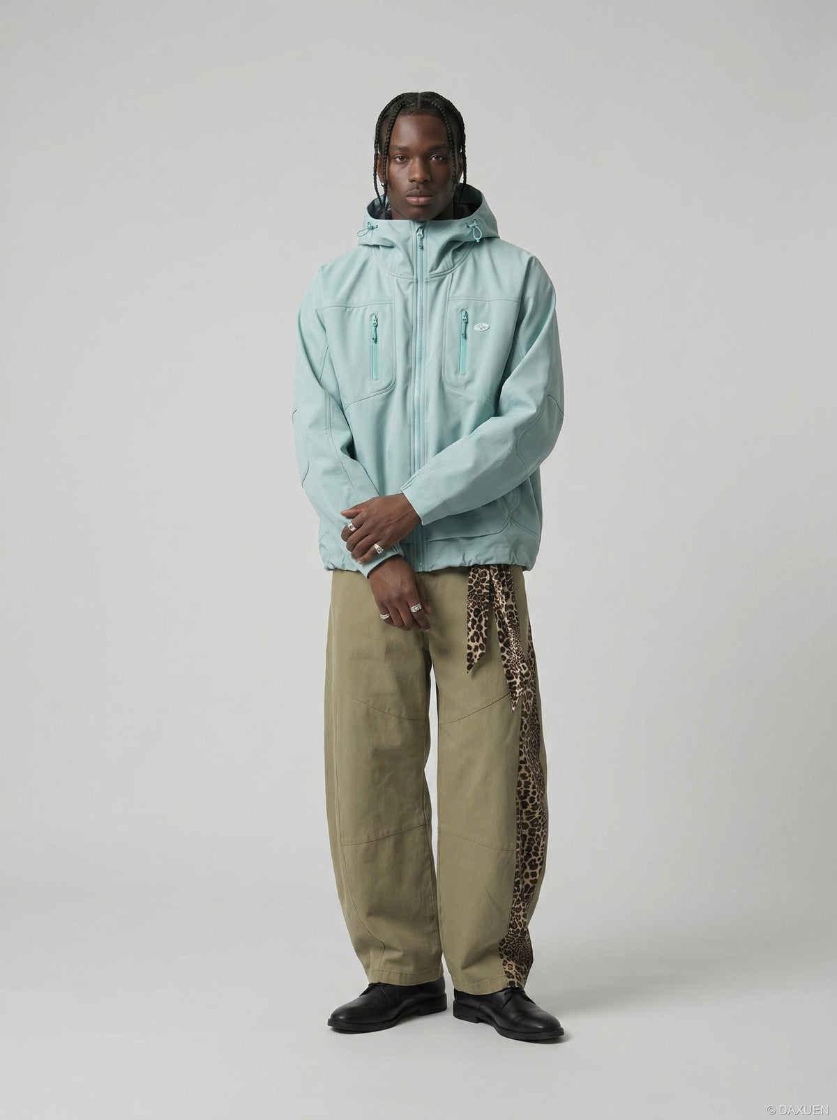 DAXUEN Oversized hooded technical jacket — model photo