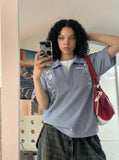 DAXUEN Short-sleeved collared embroidered shirt — model photo