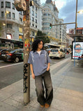 DAXUEN Short-sleeved collared embroidered shirt — model photo