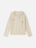 DAXUEN Long sleeve hooded top in light beige crochet fabric