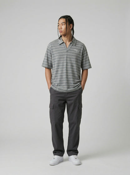 DAXUEN Relaxed fit short-sleeved striped polo shirt — model photo