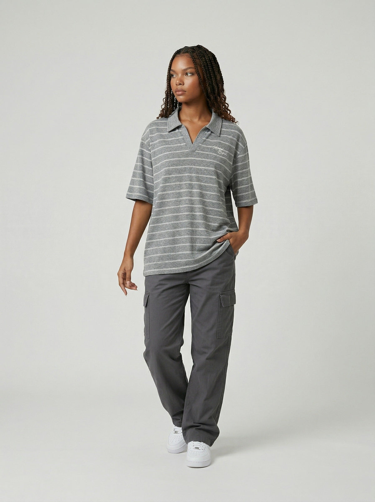 DAXUEN Relaxed fit short-sleeved striped polo shirt — model photo
