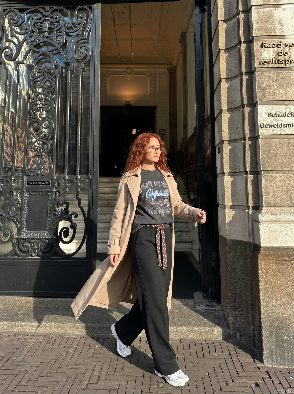 DAXUEN Distressed graphic t-shirt with bold text print — model photo