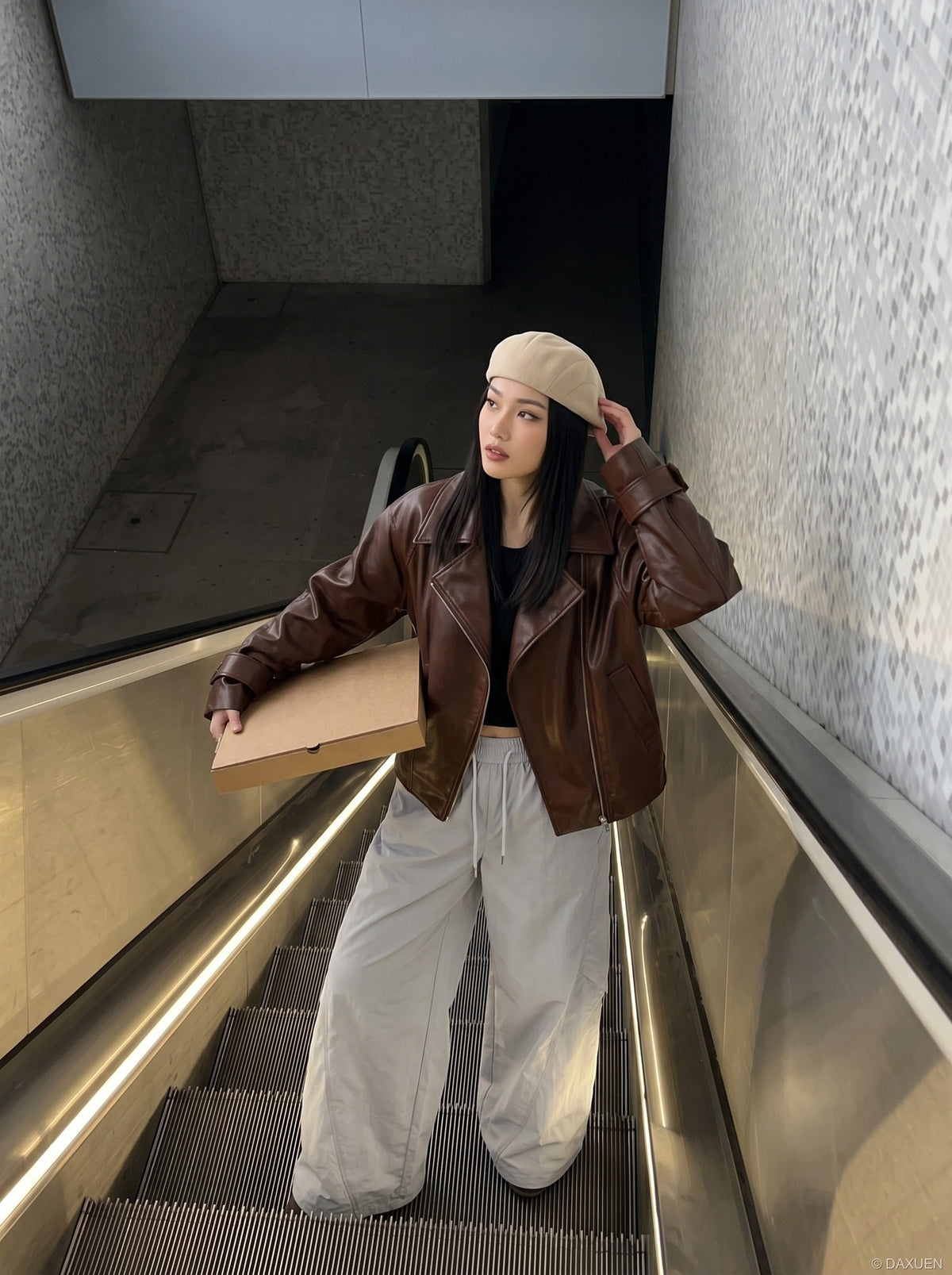 DAXUEN Light grey relaxed wide-leg pants — model photo