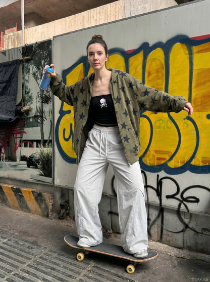 DAXUEN Light grey relaxed wide-leg pants — model photo