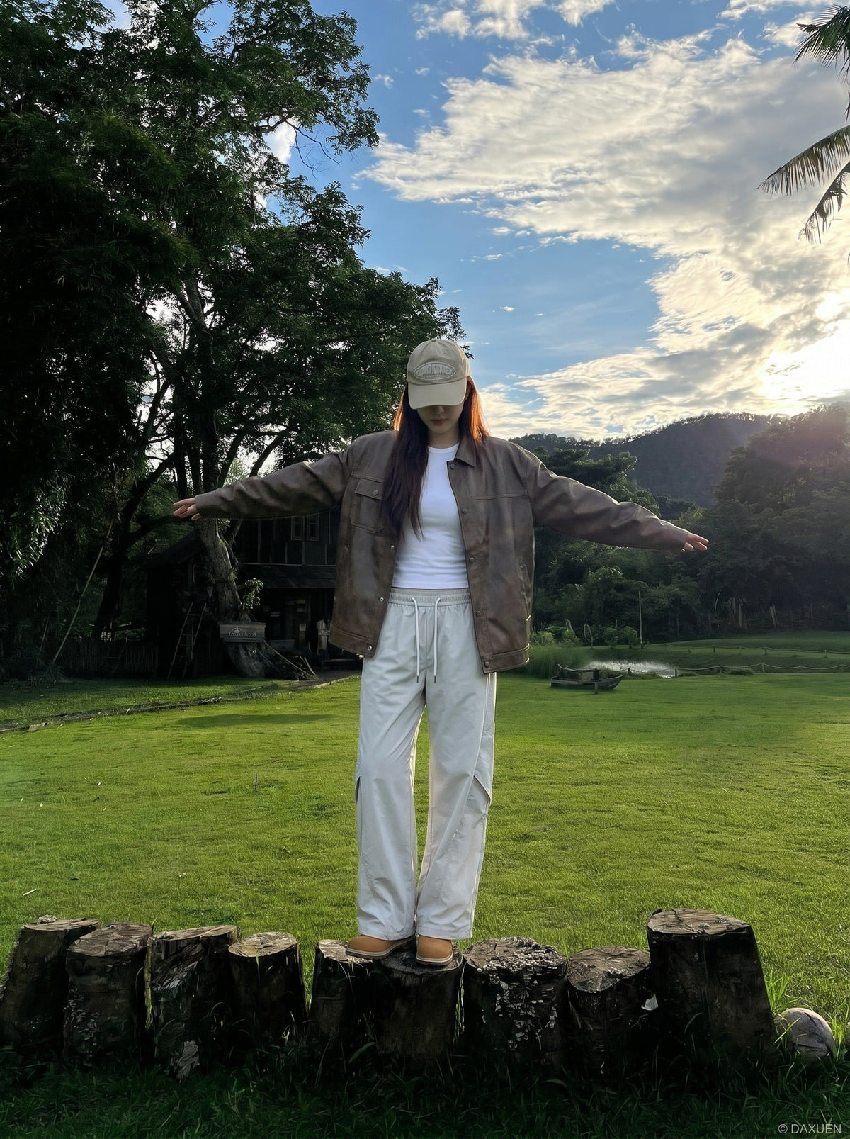 DAXUEN Light grey relaxed wide-leg pants — model photo