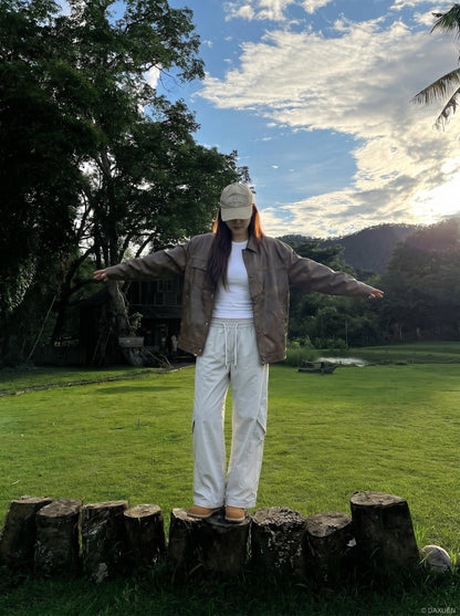 DAXUEN Light grey relaxed wide-leg pants — model photo