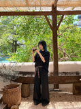 DAXUEN Plain oversized short-sleeved t-shirt in black and white — model photo