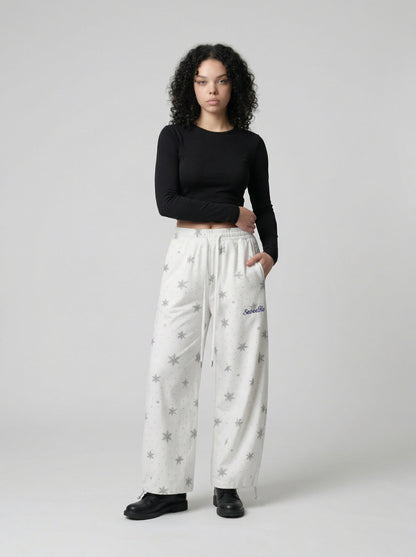 DAXUEN Wide-leg lounge pants with snowflake print — model photo