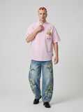 DAXUEN Relaxed-fit short-sleeve button-up shirt with bear pocket — model photo