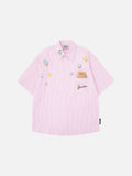DAXUEN Relaxed-fit short-sleeve button-up shirt with bear pocket
