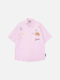 DAXUEN Relaxed-fit short-sleeve button-up shirt with bear pocket